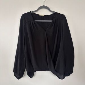 Alythea Wrap Front Sheer Black Blouse Oversized S